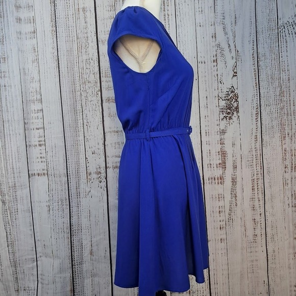 ASOS 6 Blue Pleated Mini Dress Short Sleeve Belted Fit & Flare Coquette‎ Cute - Picture 5 of 8